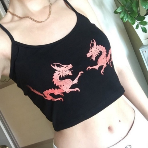 S-XL Dragon Crop Top grunge 90's Y2K tank street - Picture 7 of 8